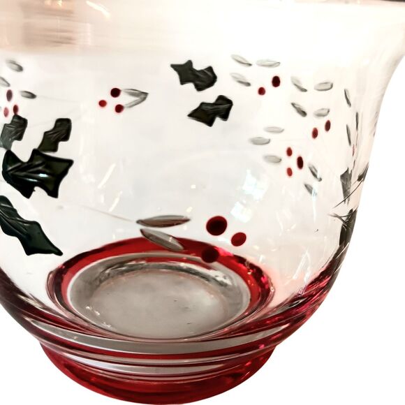 Winterberry Votive Candle Holders Clear Cut Glass Red Green Pfaltzgraff Set Of 3 - Picture 4 of 8